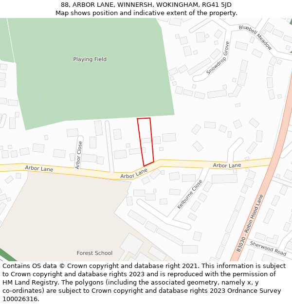 88, ARBOR LANE, WINNERSH, WOKINGHAM, RG41 5JD: Location map and indicative extent of plot