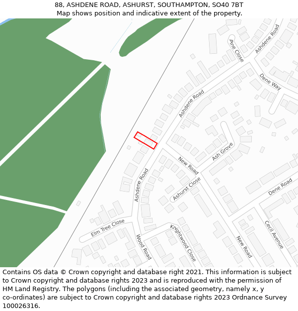 88, ASHDENE ROAD, ASHURST, SOUTHAMPTON, SO40 7BT: Location map and indicative extent of plot