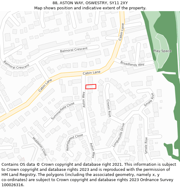 88, ASTON WAY, OSWESTRY, SY11 2XY: Location map and indicative extent of plot