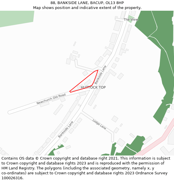 88, BANKSIDE LANE, BACUP, OL13 8HP: Location map and indicative extent of plot