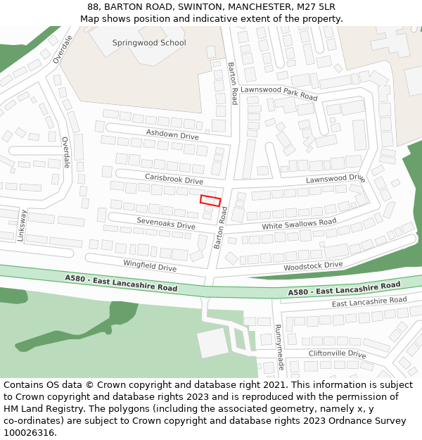 88, BARTON ROAD, SWINTON, MANCHESTER, M27 5LR: Location map and indicative extent of plot