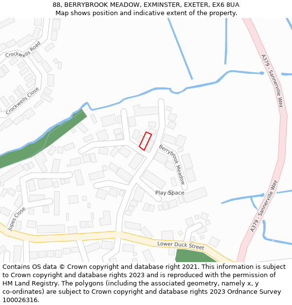 88, BERRYBROOK MEADOW, EXMINSTER, EXETER, EX6 8UA: Location map and indicative extent of plot