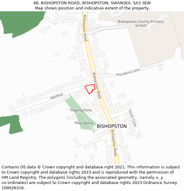 88, BISHOPSTON ROAD, BISHOPSTON, SWANSEA, SA3 3EW: Location map and indicative extent of plot