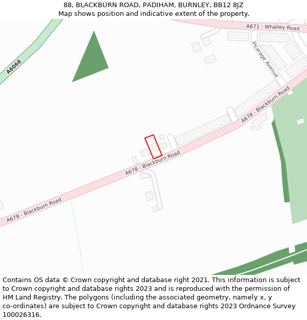 88, BLACKBURN ROAD, PADIHAM, BURNLEY, BB12 8JZ: Location map and indicative extent of plot