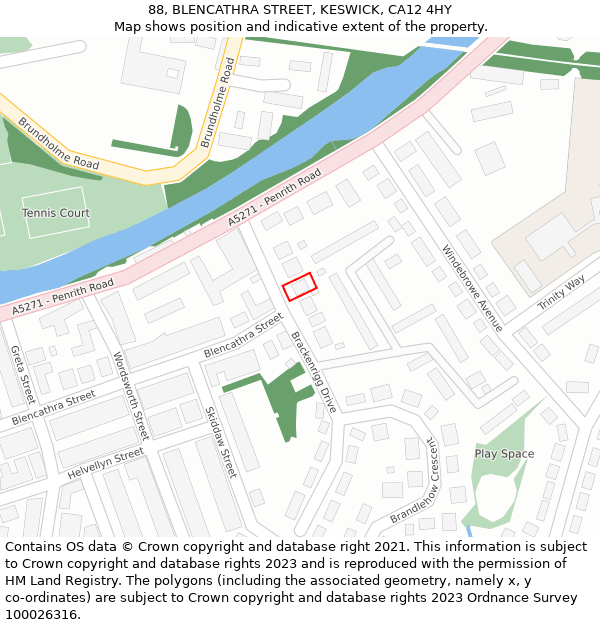 88, BLENCATHRA STREET, KESWICK, CA12 4HY: Location map and indicative extent of plot