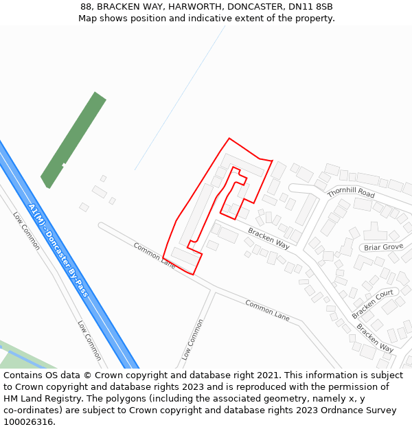 88, BRACKEN WAY, HARWORTH, DONCASTER, DN11 8SB: Location map and indicative extent of plot
