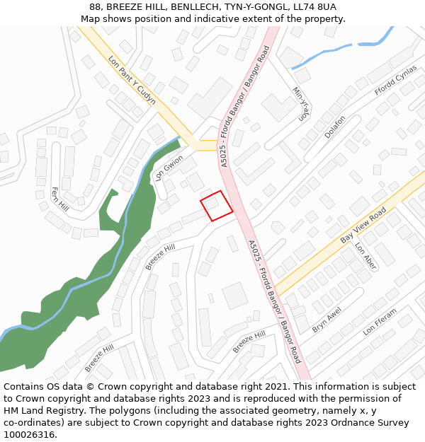 88, BREEZE HILL, BENLLECH, TYN-Y-GONGL, LL74 8UA: Location map and indicative extent of plot