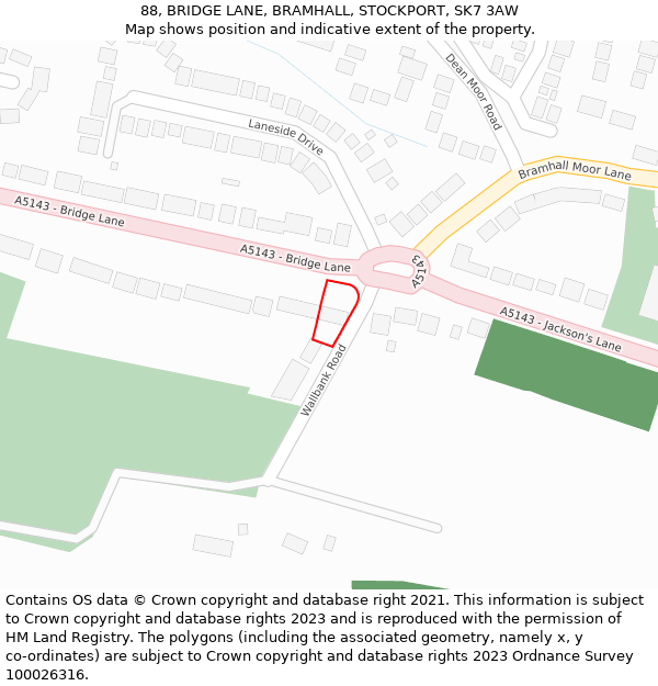 88, BRIDGE LANE, BRAMHALL, STOCKPORT, SK7 3AW: Location map and indicative extent of plot