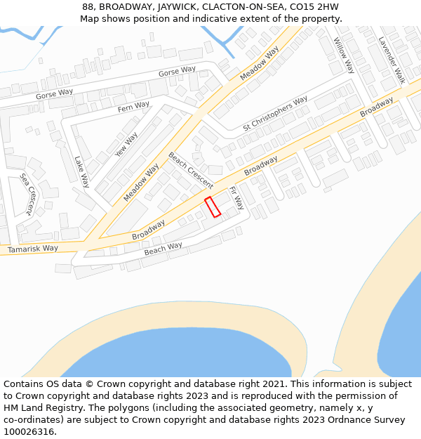 88, BROADWAY, JAYWICK, CLACTON-ON-SEA, CO15 2HW: Location map and indicative extent of plot