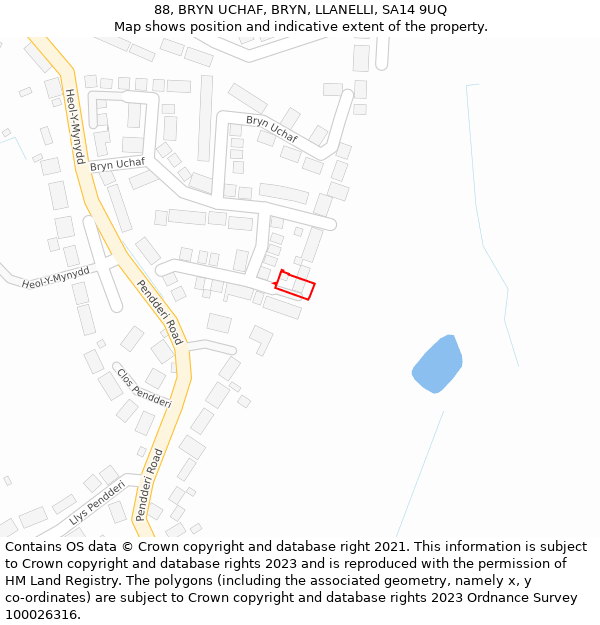 88, BRYN UCHAF, BRYN, LLANELLI, SA14 9UQ: Location map and indicative extent of plot