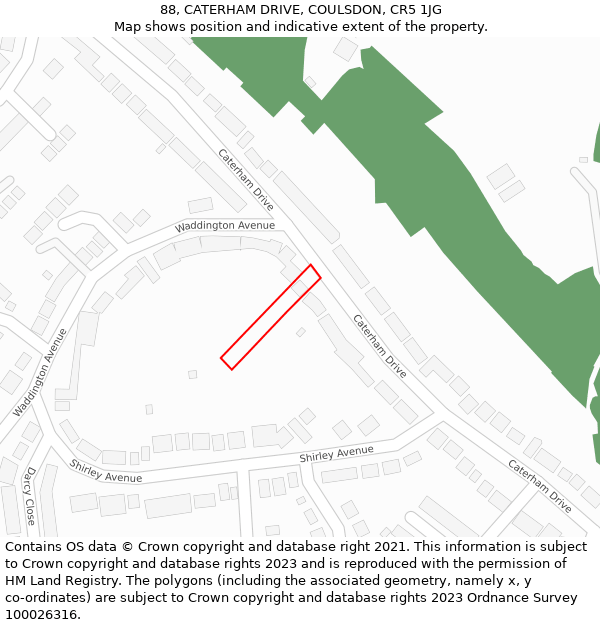 88, CATERHAM DRIVE, COULSDON, CR5 1JG: Location map and indicative extent of plot