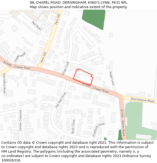 88, CHAPEL ROAD, DERSINGHAM, KING'S LYNN, PE31 6PL: Location map and indicative extent of plot