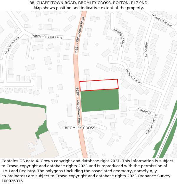 88, CHAPELTOWN ROAD, BROMLEY CROSS, BOLTON, BL7 9ND: Location map and indicative extent of plot