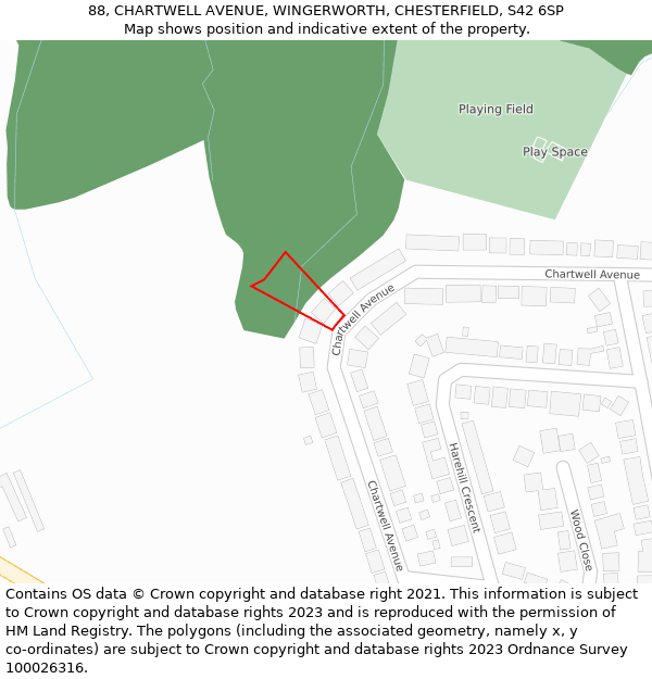 88, CHARTWELL AVENUE, WINGERWORTH, CHESTERFIELD, S42 6SP: Location map and indicative extent of plot