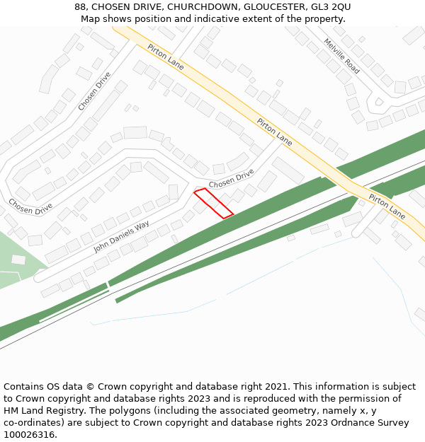 88, CHOSEN DRIVE, CHURCHDOWN, GLOUCESTER, GL3 2QU: Location map and indicative extent of plot