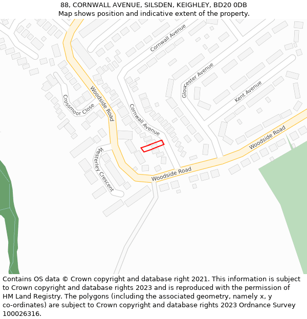 88, CORNWALL AVENUE, SILSDEN, KEIGHLEY, BD20 0DB: Location map and indicative extent of plot