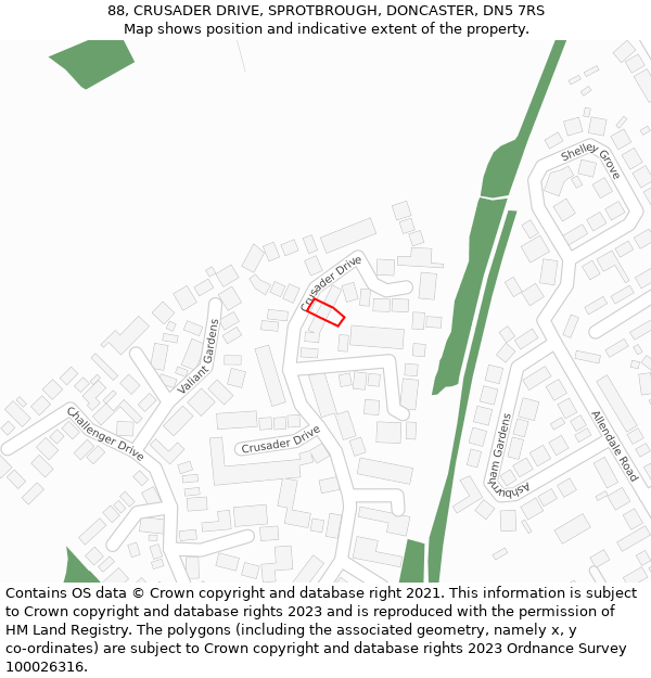 88, CRUSADER DRIVE, SPROTBROUGH, DONCASTER, DN5 7RS: Location map and indicative extent of plot