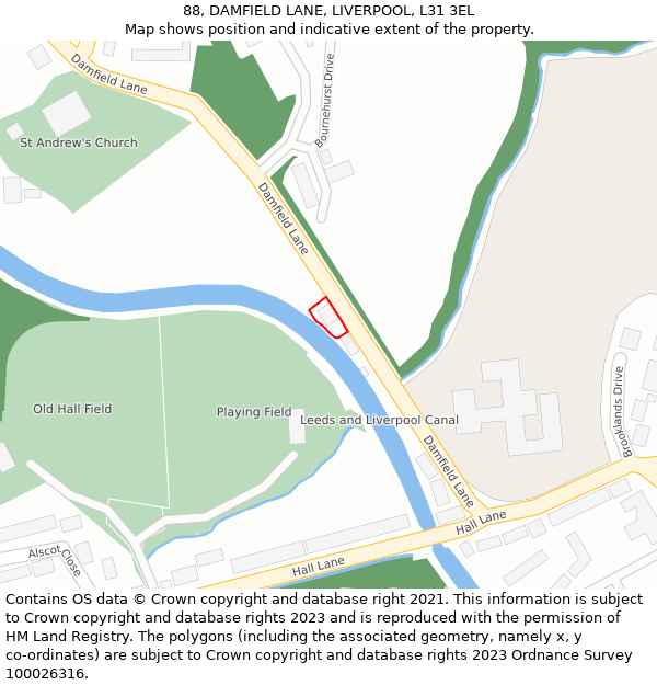 88, DAMFIELD LANE, LIVERPOOL, L31 3EL: Location map and indicative extent of plot
