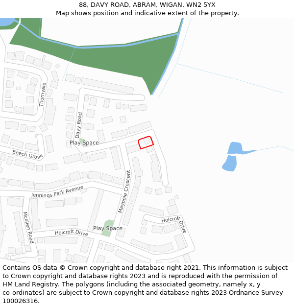 88, DAVY ROAD, ABRAM, WIGAN, WN2 5YX: Location map and indicative extent of plot