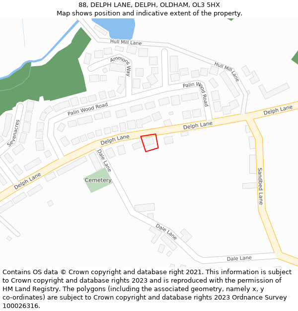 88, DELPH LANE, DELPH, OLDHAM, OL3 5HX: Location map and indicative extent of plot