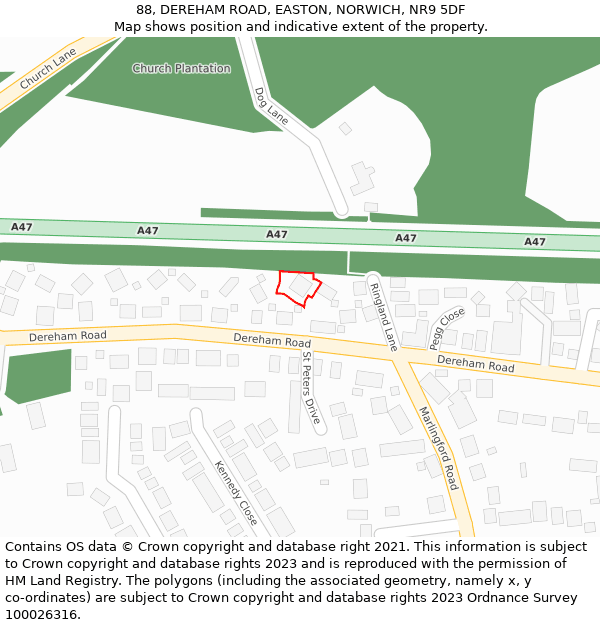 88, DEREHAM ROAD, EASTON, NORWICH, NR9 5DF: Location map and indicative extent of plot