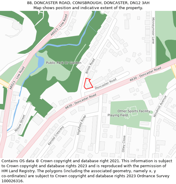88, DONCASTER ROAD, CONISBROUGH, DONCASTER, DN12 3AH: Location map and indicative extent of plot