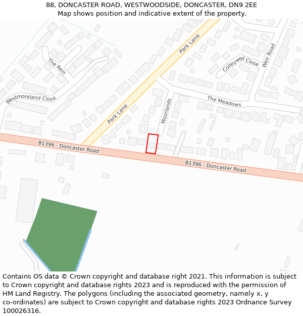 88, DONCASTER ROAD, WESTWOODSIDE, DONCASTER, DN9 2EE: Location map and indicative extent of plot
