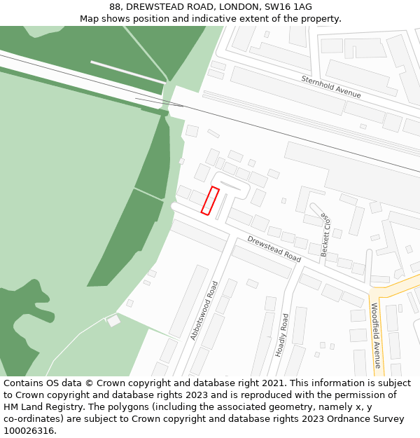 88, DREWSTEAD ROAD, LONDON, SW16 1AG: Location map and indicative extent of plot