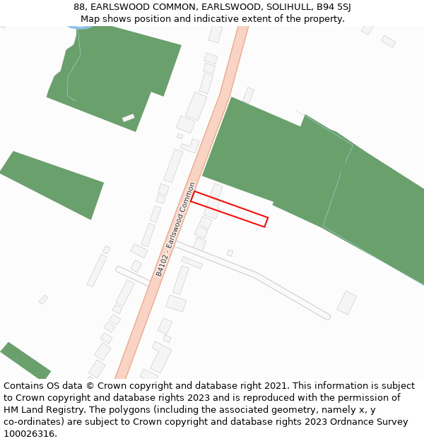 88, EARLSWOOD COMMON, EARLSWOOD, SOLIHULL, B94 5SJ: Location map and indicative extent of plot