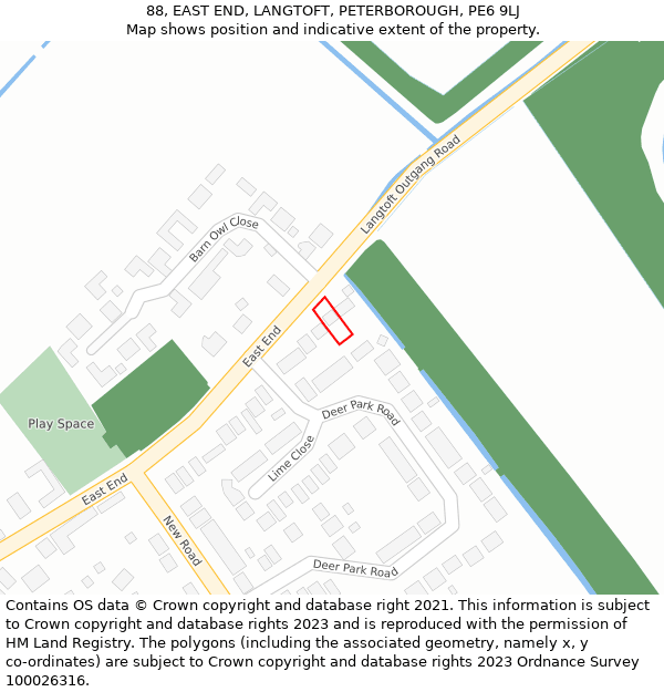 88, EAST END, LANGTOFT, PETERBOROUGH, PE6 9LJ: Location map and indicative extent of plot