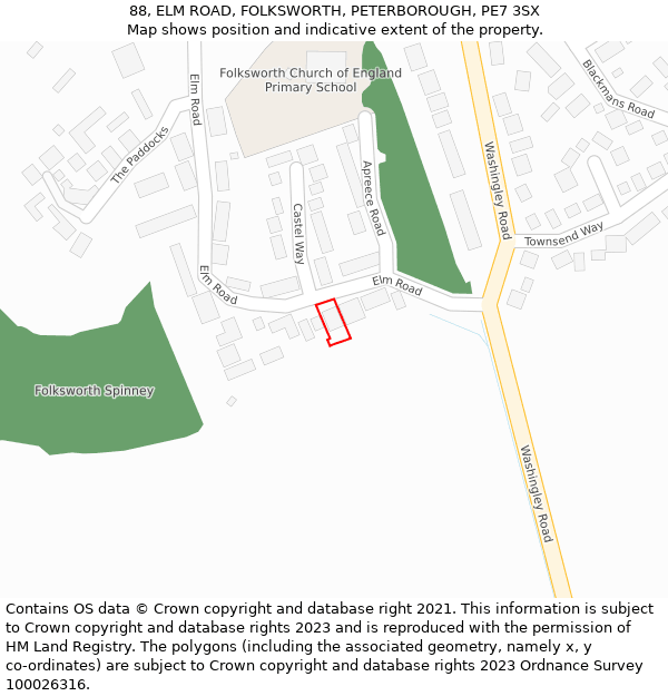 88, ELM ROAD, FOLKSWORTH, PETERBOROUGH, PE7 3SX: Location map and indicative extent of plot