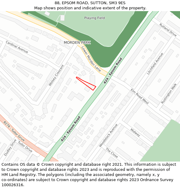 88, EPSOM ROAD, SUTTON, SM3 9ES: Location map and indicative extent of plot