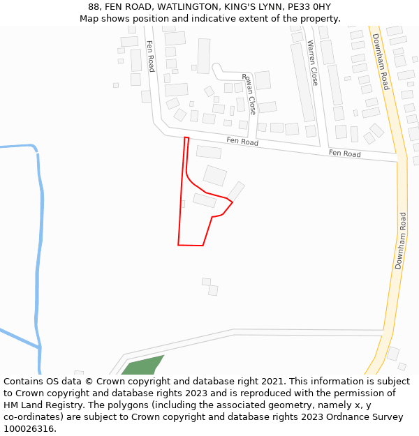 88, FEN ROAD, WATLINGTON, KING'S LYNN, PE33 0HY: Location map and indicative extent of plot