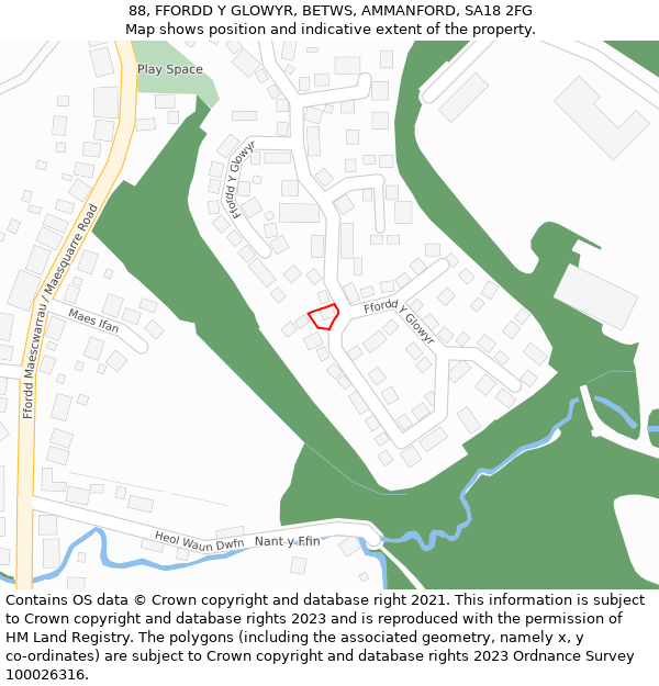 88, FFORDD Y GLOWYR, BETWS, AMMANFORD, SA18 2FG: Location map and indicative extent of plot