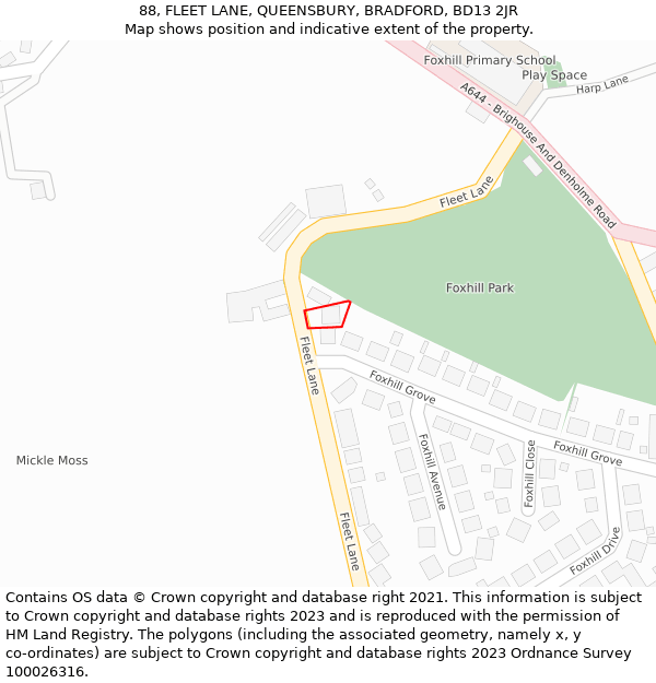 88, FLEET LANE, QUEENSBURY, BRADFORD, BD13 2JR: Location map and indicative extent of plot