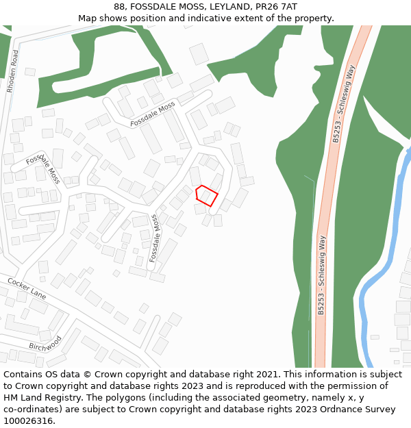 88, FOSSDALE MOSS, LEYLAND, PR26 7AT: Location map and indicative extent of plot