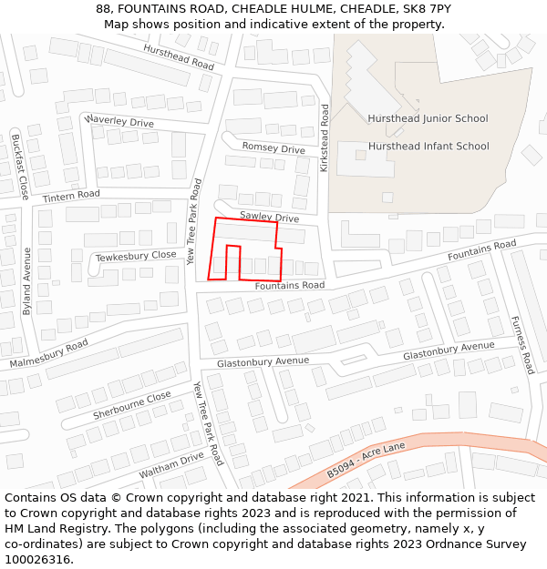 88, FOUNTAINS ROAD, CHEADLE HULME, CHEADLE, SK8 7PY: Location map and indicative extent of plot