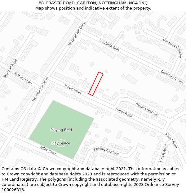 88, FRASER ROAD, CARLTON, NOTTINGHAM, NG4 1NQ: Location map and indicative extent of plot