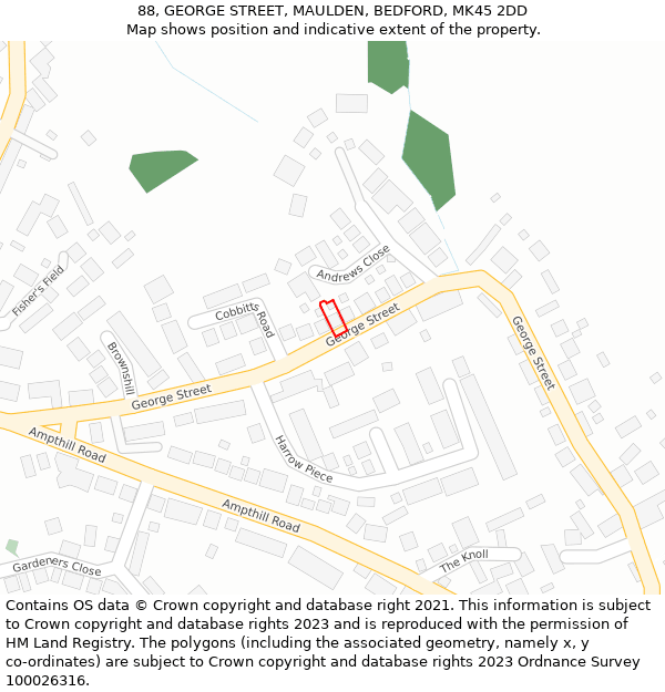 88, GEORGE STREET, MAULDEN, BEDFORD, MK45 2DD: Location map and indicative extent of plot