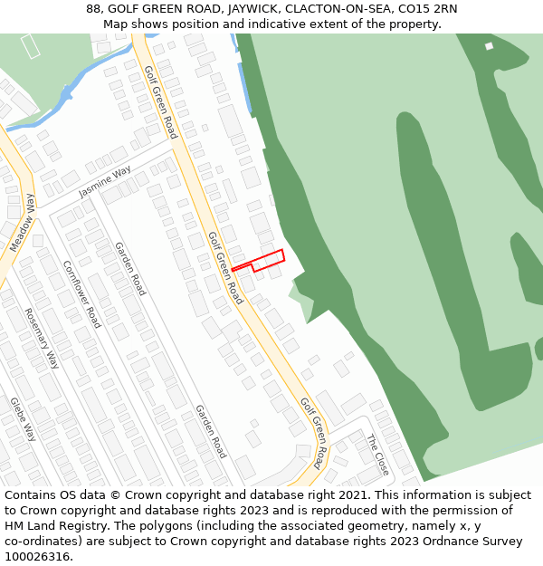 88, GOLF GREEN ROAD, JAYWICK, CLACTON-ON-SEA, CO15 2RN: Location map and indicative extent of plot