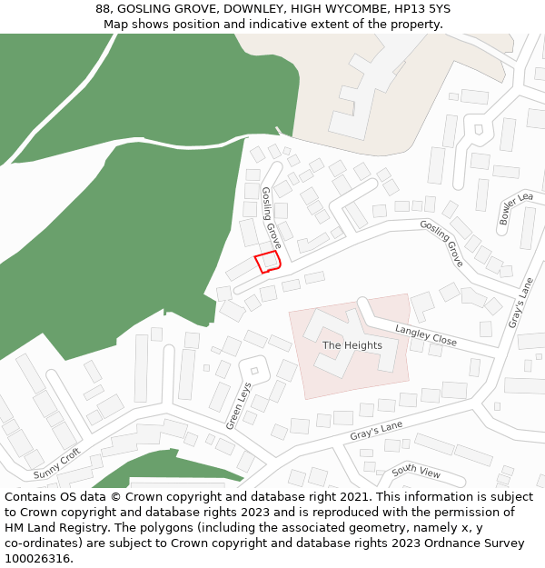 88, GOSLING GROVE, DOWNLEY, HIGH WYCOMBE, HP13 5YS: Location map and indicative extent of plot