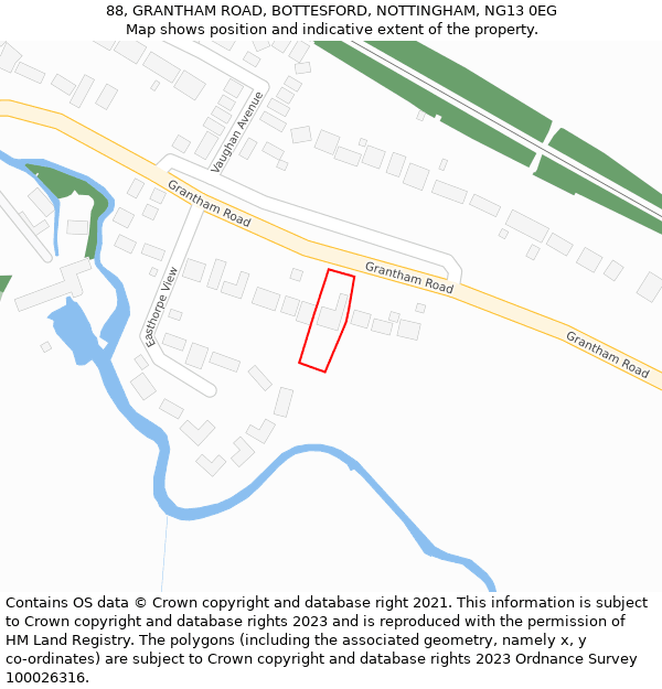 88, GRANTHAM ROAD, BOTTESFORD, NOTTINGHAM, NG13 0EG: Location map and indicative extent of plot