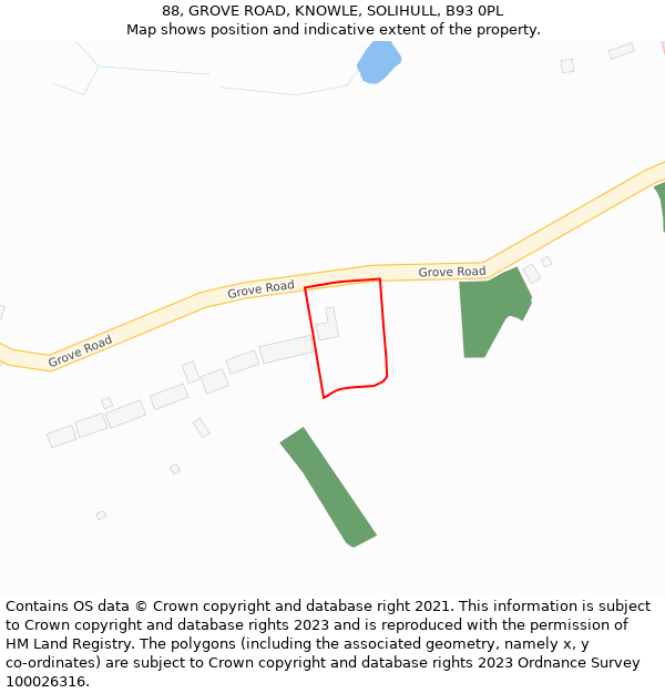 88, GROVE ROAD, KNOWLE, SOLIHULL, B93 0PL: Location map and indicative extent of plot