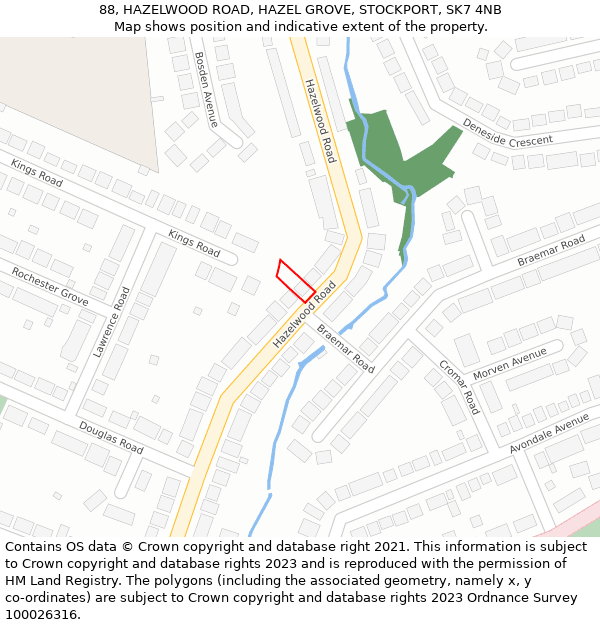 88, HAZELWOOD ROAD, HAZEL GROVE, STOCKPORT, SK7 4NB: Location map and indicative extent of plot