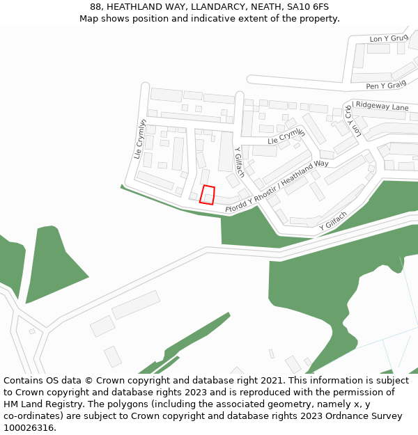 88, HEATHLAND WAY, LLANDARCY, NEATH, SA10 6FS: Location map and indicative extent of plot