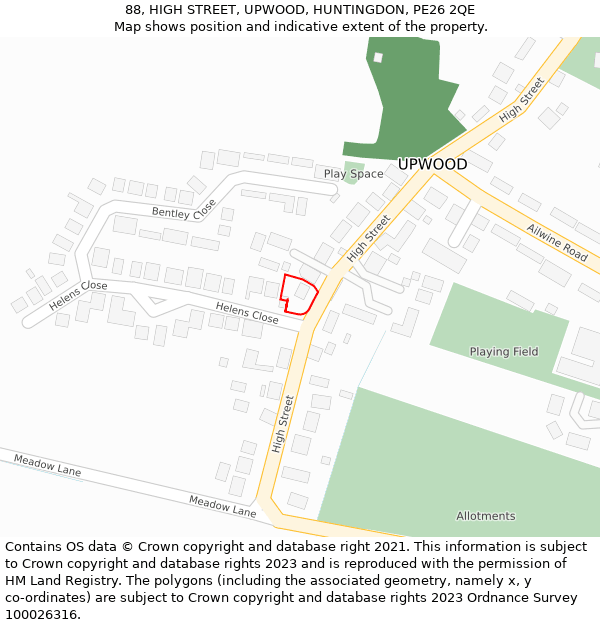 88, HIGH STREET, UPWOOD, HUNTINGDON, PE26 2QE: Location map and indicative extent of plot