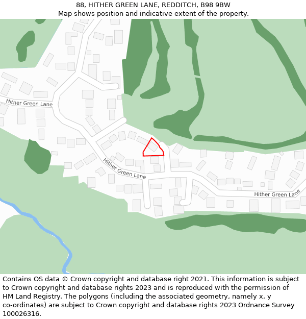 88, HITHER GREEN LANE, REDDITCH, B98 9BW: Location map and indicative extent of plot