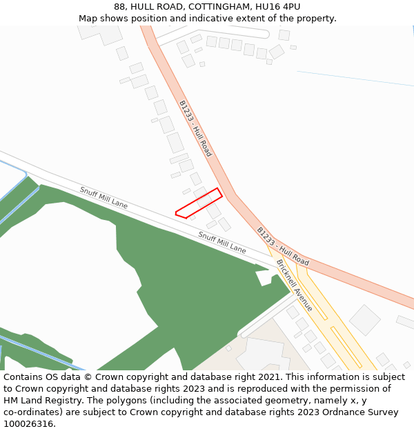88, HULL ROAD, COTTINGHAM, HU16 4PU: Location map and indicative extent of plot