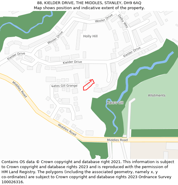88, KIELDER DRIVE, THE MIDDLES, STANLEY, DH9 6AQ: Location map and indicative extent of plot