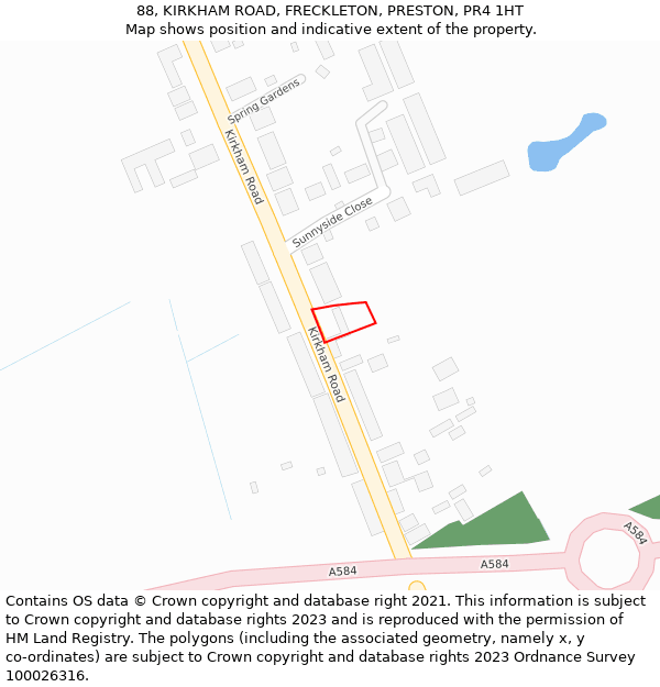 88, KIRKHAM ROAD, FRECKLETON, PRESTON, PR4 1HT: Location map and indicative extent of plot